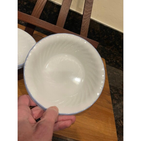 4 Corelle Vitrelle Gray Stripe to Grid Pattern Cereal Bowls - Picture 4 of 6